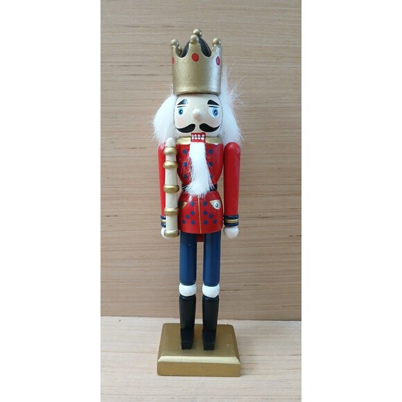 Nutcracker King Figurine 10" Wooden Christmas Decoration Mouth Opens & Shuts - Picture 1 of 11